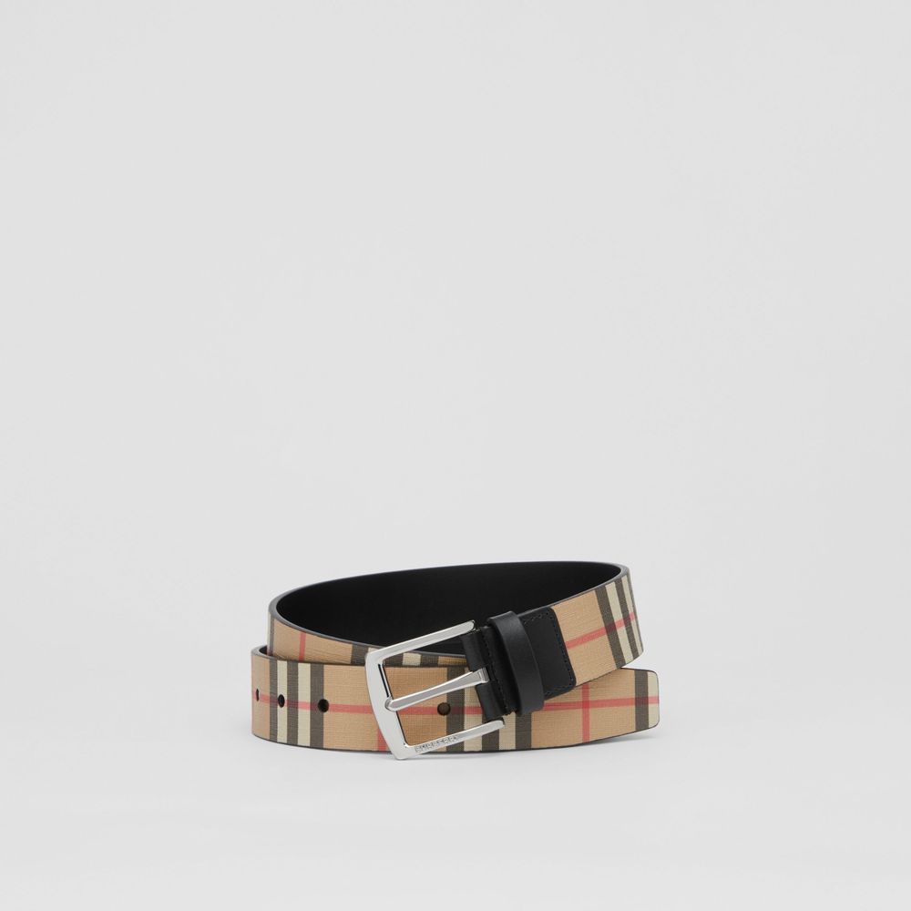 Check and Leather Reversible Belt in Archive Beige/gold - Men | Burberry®  Official