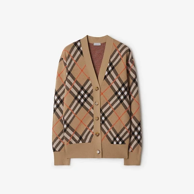 Check Wool Mohair Blend Cardigan in Sand - Women, Nylon | Burberry® Official