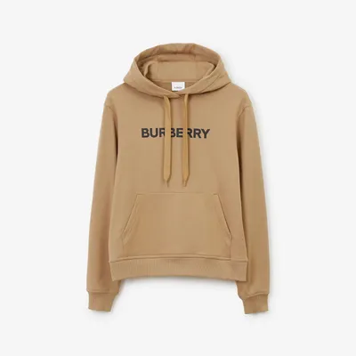 Logo Cotton Hoodie in Camel - Women | Burberry® Official