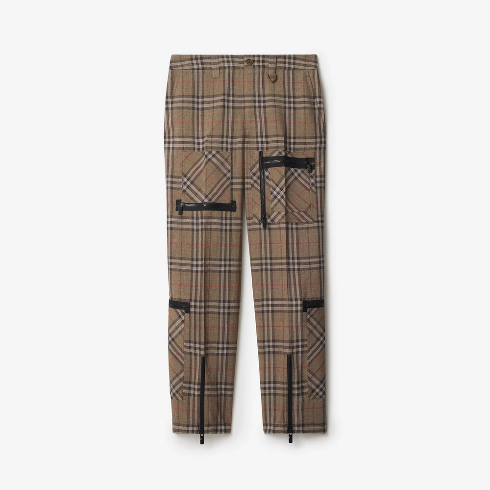 Check Silk Blend Cargo Trousers in Brush - Men | Burberry® Official