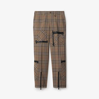 Check Silk Blend Cargo Trousers in Brush - Men | Burberry® Official