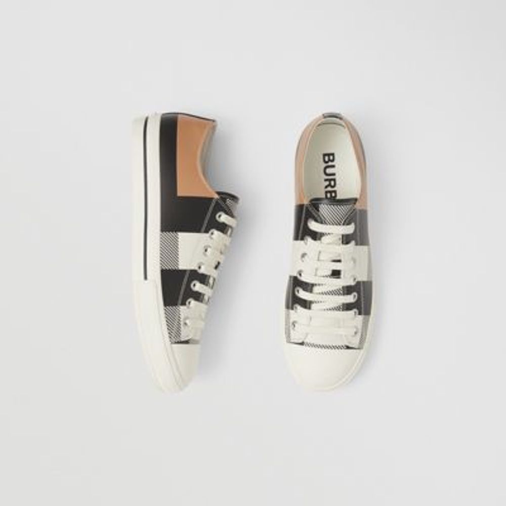 Check Print Leather Sneakers Camel - Men | Burberry United States