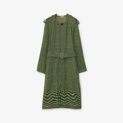 Warped Houndstooth Wool Coat in Ivy - Women | Burberry® Official