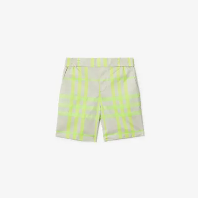 Check Cotton Blend Shorts in Vivid lime | Burberry® Official