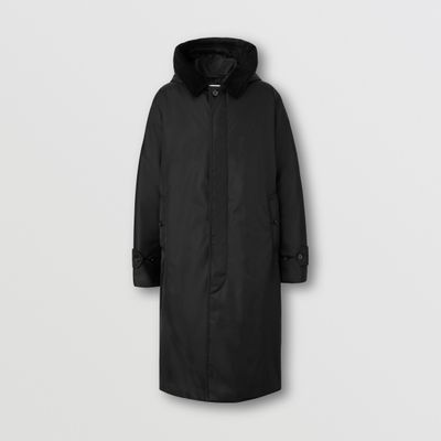 Corduroy Collar Nylon Twill Hooded Car Coat Black - Men | Burberry® Official