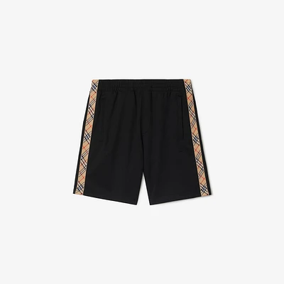 Check Trim Cotton Blend Shorts in Black - Men | Burberry® Official
