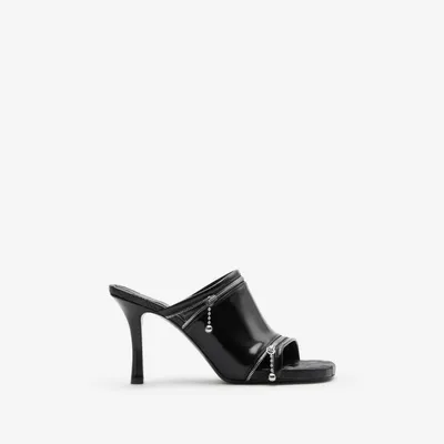 Leather Peep Sandals in Black - Women | Burberry® Official