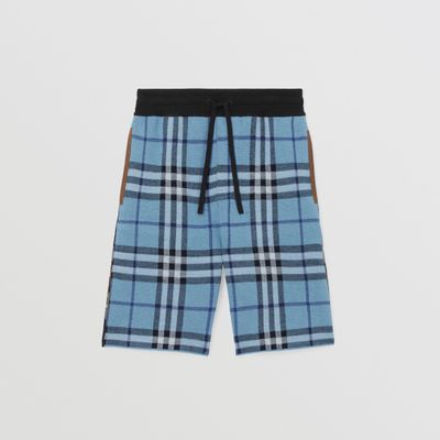 Contrast Check Wool Cotton Blend Shorts Blue | Burberry® Official