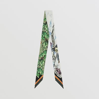 EKD and Monogram Print Silk Skinny Scarf in Multicolour - Women | Burberry® Official
