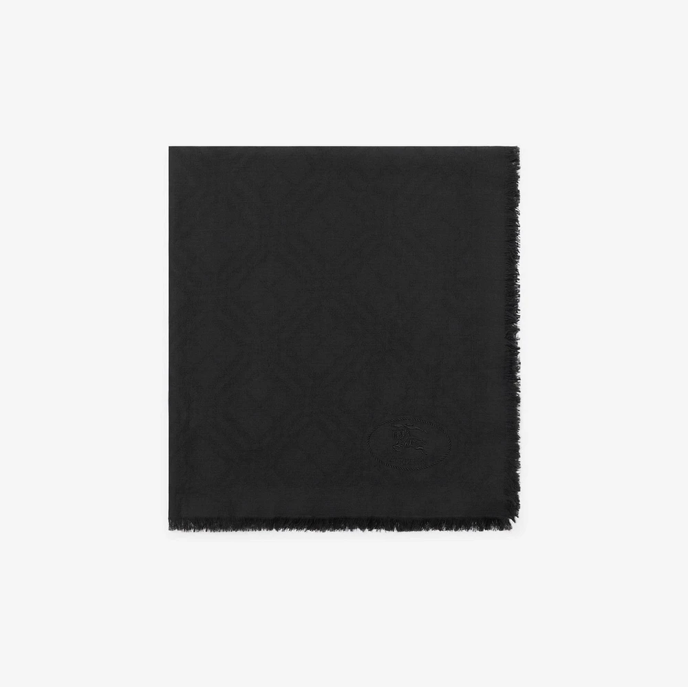 Wide Check Wool Silk Scarf in Black | Burberry® Official