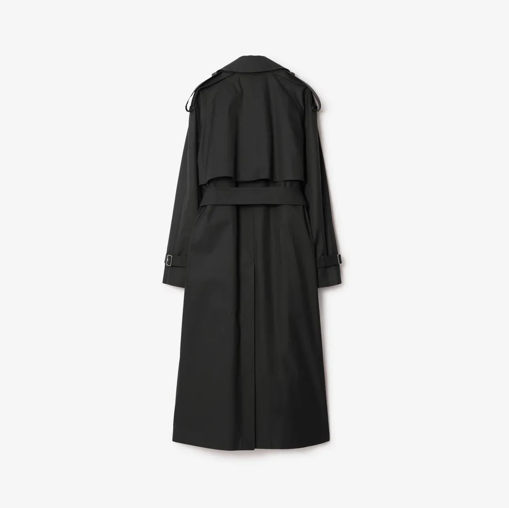Long Gabardine Trench Coat in Onyx - Women, Cotton Gabardine | Burberry® Official