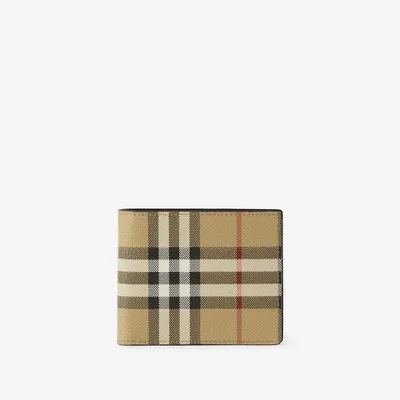 Check and Leather Slim Bifold Wallet in Archive Beige - Men | Burberry® Official