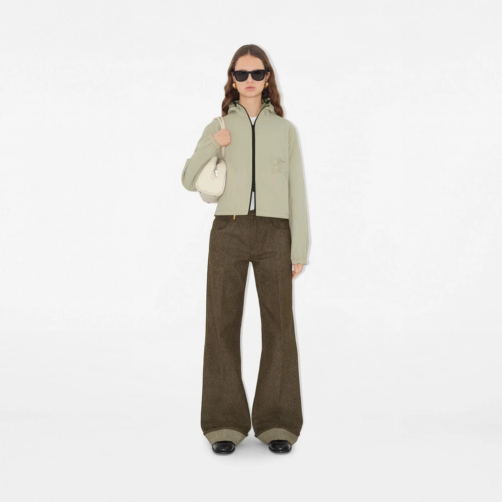 Cropped Reversible Check Hooded Jacket in Skylark - Women, Nylon | Burberry® Official
