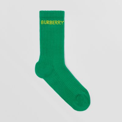 Logo Intarsia Technical Stretch Cotton Socks Ivy Green | Burberry® Official