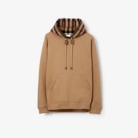 Check Trim Cotton Blend Hoodie in Camel - Men | Burberry® Official