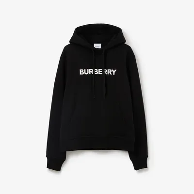 Logo Cotton Hoodie in Black - Women | Burberry® Official