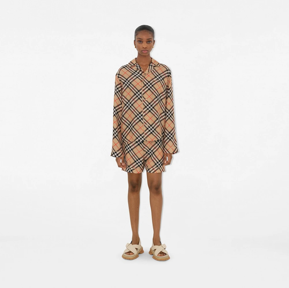 Check Silk Pyjama Shirt in Sand - Women | Burberry® Official