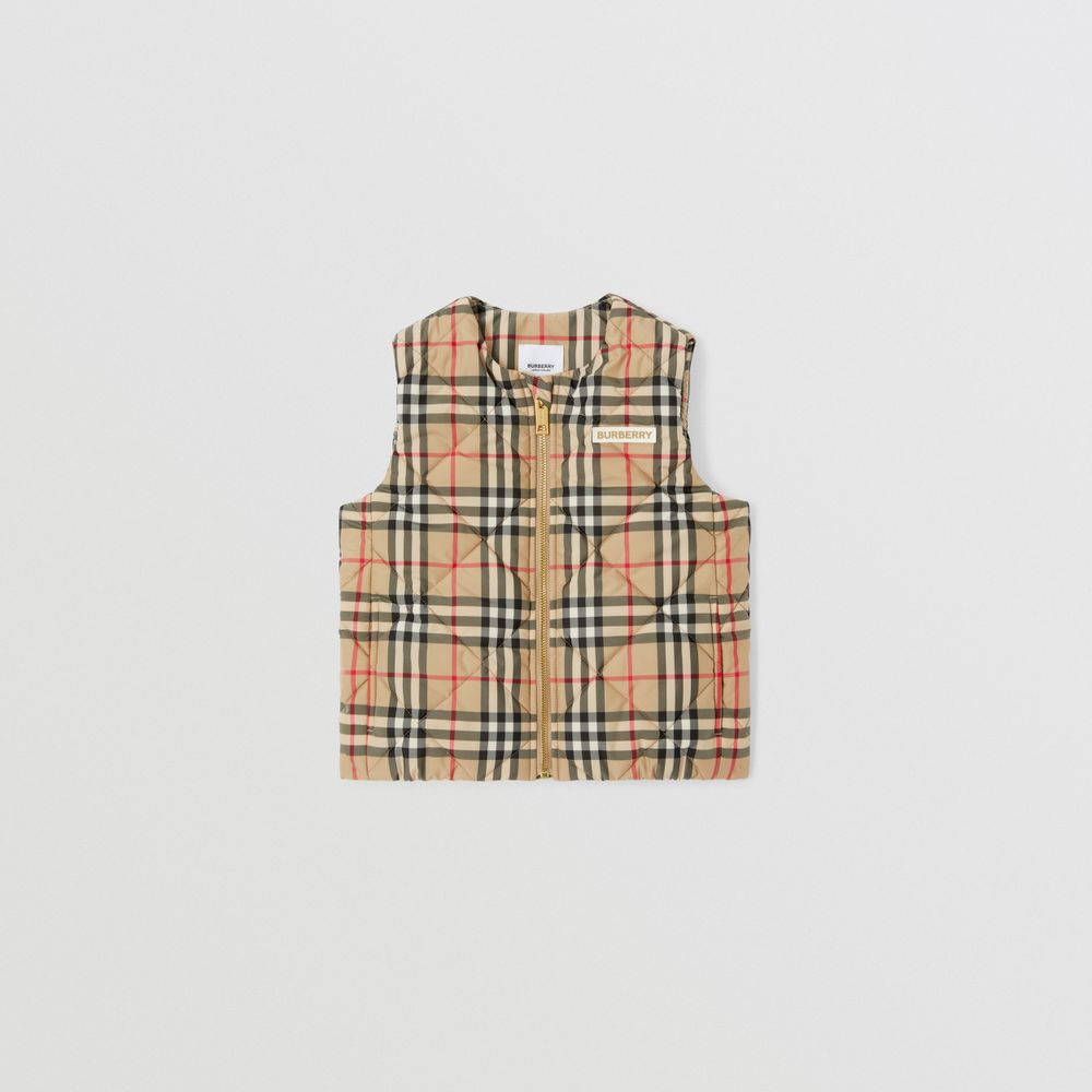 Logo Appliqué Exaggerated Check Diamond Quilted Gilet Archive Beige | Burberry® Official