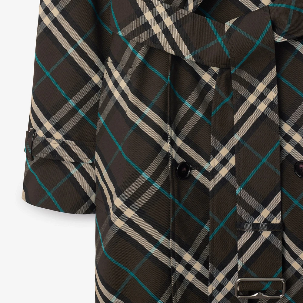 Long Check Cotton Blend Trench Coat in Snug - Women, Nylon | Burberry® Official