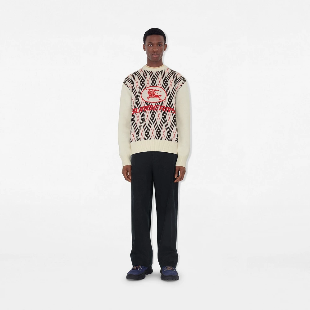 Argyle Check Wool Blend Sweater in Chalk white - Men | Burberry® Official