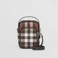 Check and Leather Crossbody Bag in Dark Birch Brown - Men | Burberry® Official