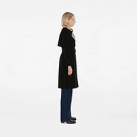 Long Check Collar Gabardine Trench Coat in Black - Women