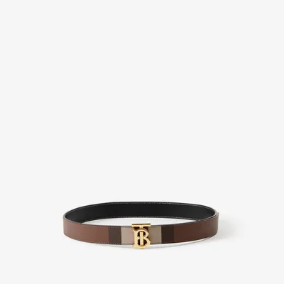 Check and Leather Reversible TB Belt in Dark Birch Brown - Women | Burberry® Official