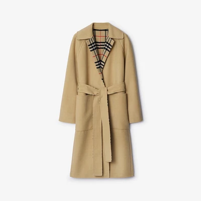 Long Reversible Check Wool Car Coat in Flax - Women | Burberry® Official