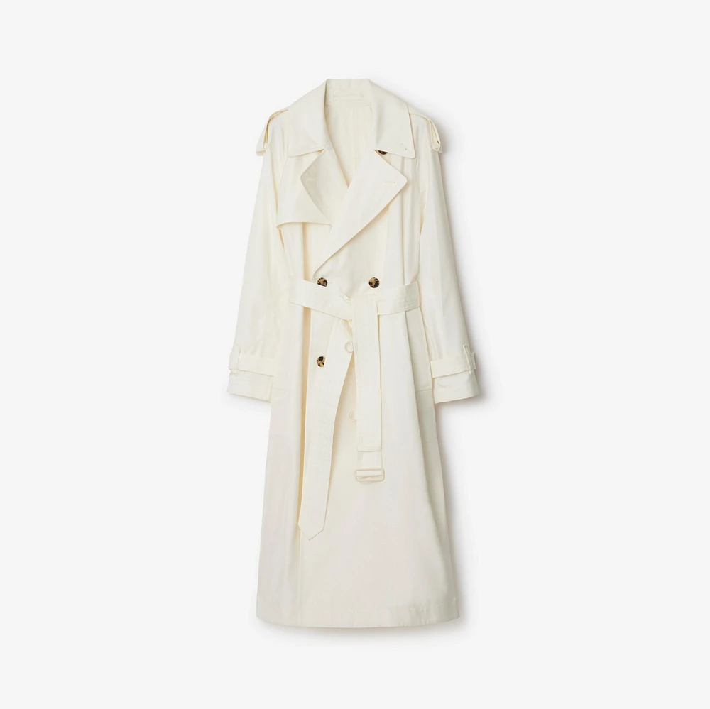 Long Silk Trench Coat in Grain - Women | Burberry® Official