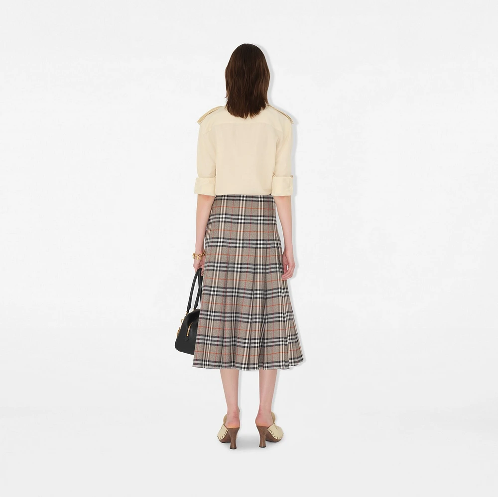 Check Wool Midi Kilt in Crater/dark charcoal - Women | Burberry® Official