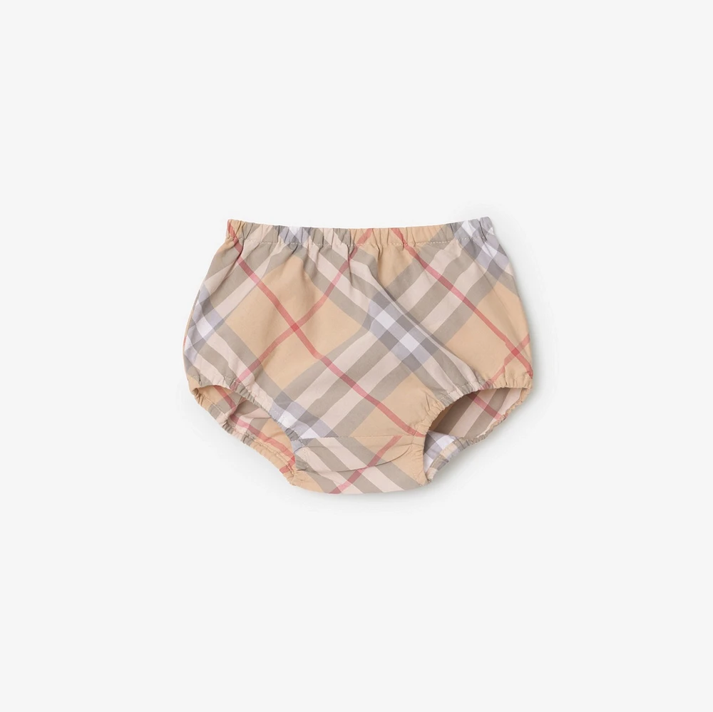 Check Cotton Poplin Dress with Bloomers in Pale stone - Children | Burberry® Official