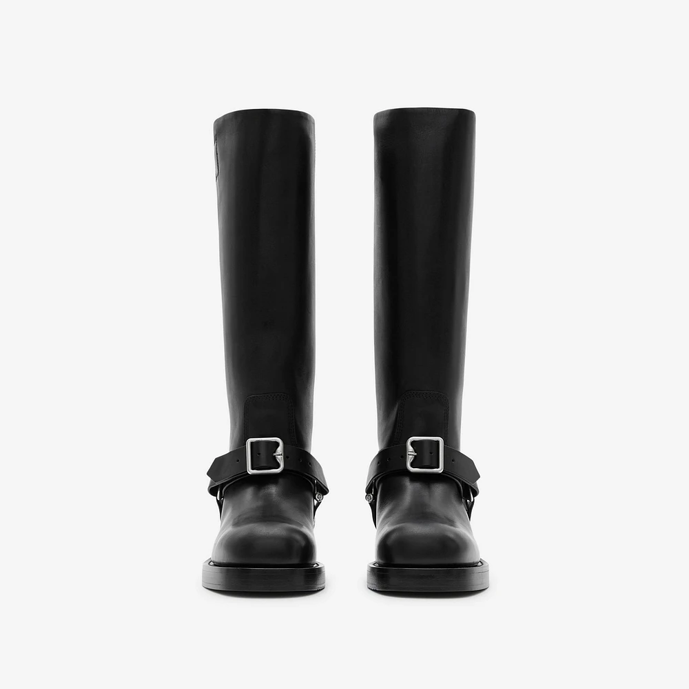 Leather Saddle High Boots in Black - Women | Burberry® Official