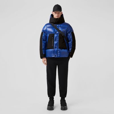 Logo Print Nylon Oversized Hooded Puffer Jacket Deep Royal Blue - Men | Burberry® Official