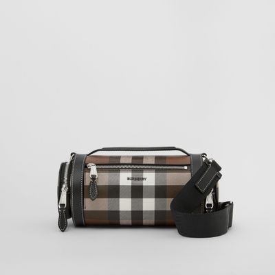 Check and Leather Sound Bag in Dark Birch Brown - Men | Burberry® Official