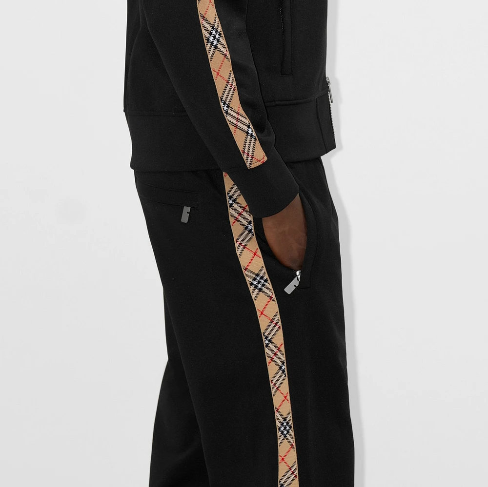 Check Trim Cotton Blend Track Pants in Black - Men | Burberry® Official