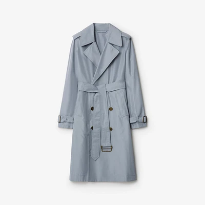 Long Silk Trench Coat in Gale - Women | Burberry® Official