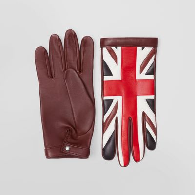 Flag Motif Leather Gloves Burgundy | Burberry® Official