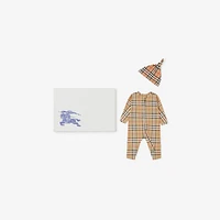 Check Cotton Two-piece Baby Gift Set in Archive beige - Children | Burberry® Official