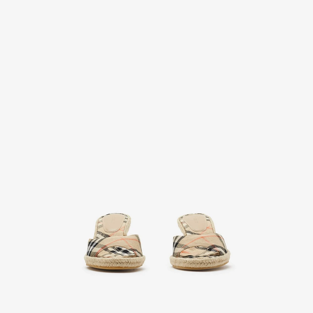 Check Mews Espadrille Mules​ in Sand - Women, Linen | Burberry® Official