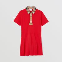 Vintage Check Trim Cotton Polo Shirt Dress Bright Red | Burberry® Official