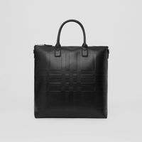 Embossed Check Leather Tote in Black - Men | Burberry® Official
