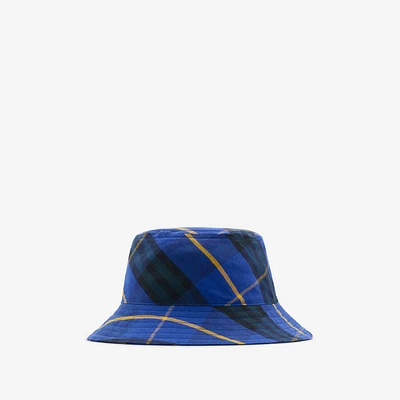 Check Linen Bucket Hat in Bright navy - Men | Burberry® Official