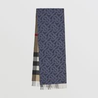Reversible Check and Monogram Cashmere Scarf in Indigo - Men | Burberry® Official