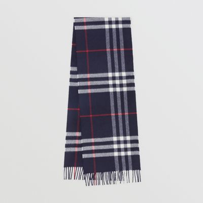 The Classic Check Cashmere Scarf in Navy | Burberry® Official