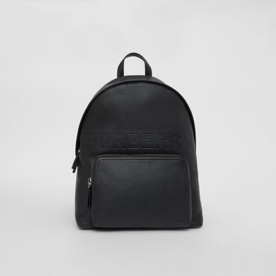 Logo Embossed Leather Backpack in Black - Men | Burberry® Official