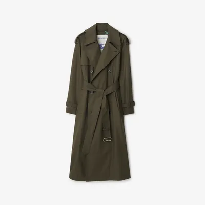 Long Castleford Trench Coat in Otter - Women, Cotton Gabardine | Burberry® Official