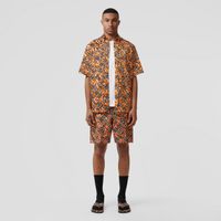 Short-sleeve Monogram Print Cotton Poplin Shirt Bright Orange - Men | Burberry® Official