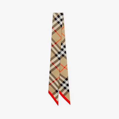 Skinny Check Silk Scarf in Sand | Burberry® Official