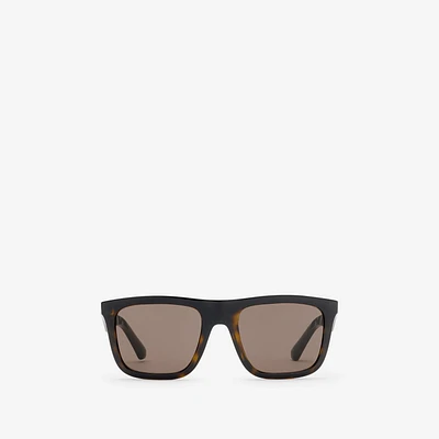 Embossed Check Square Sunglasses in Tortoiseshell - Men | Burberry® Official