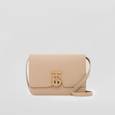 Topstitched Grainy Leather Small TB Bag in Oat Beige - Women | Burberry® Official